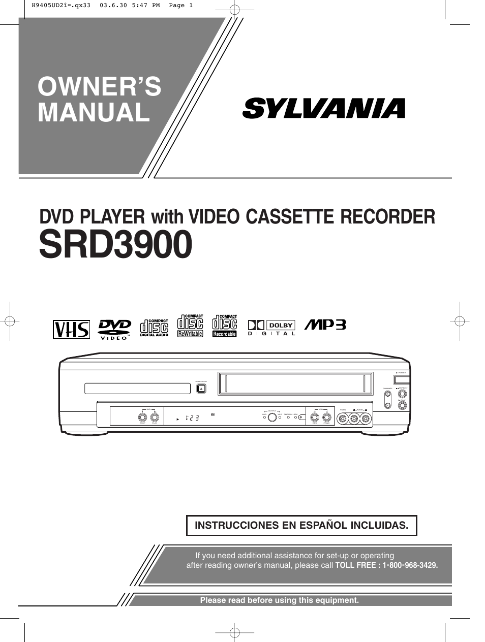 Sylvania SRD3900 User Manual | 44 pages