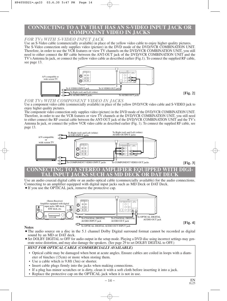 For tvs with component video in jacks, For tvs with s-video input jack, 1l25 | Sylvania SRD3900 User Manual | Page 14 / 44