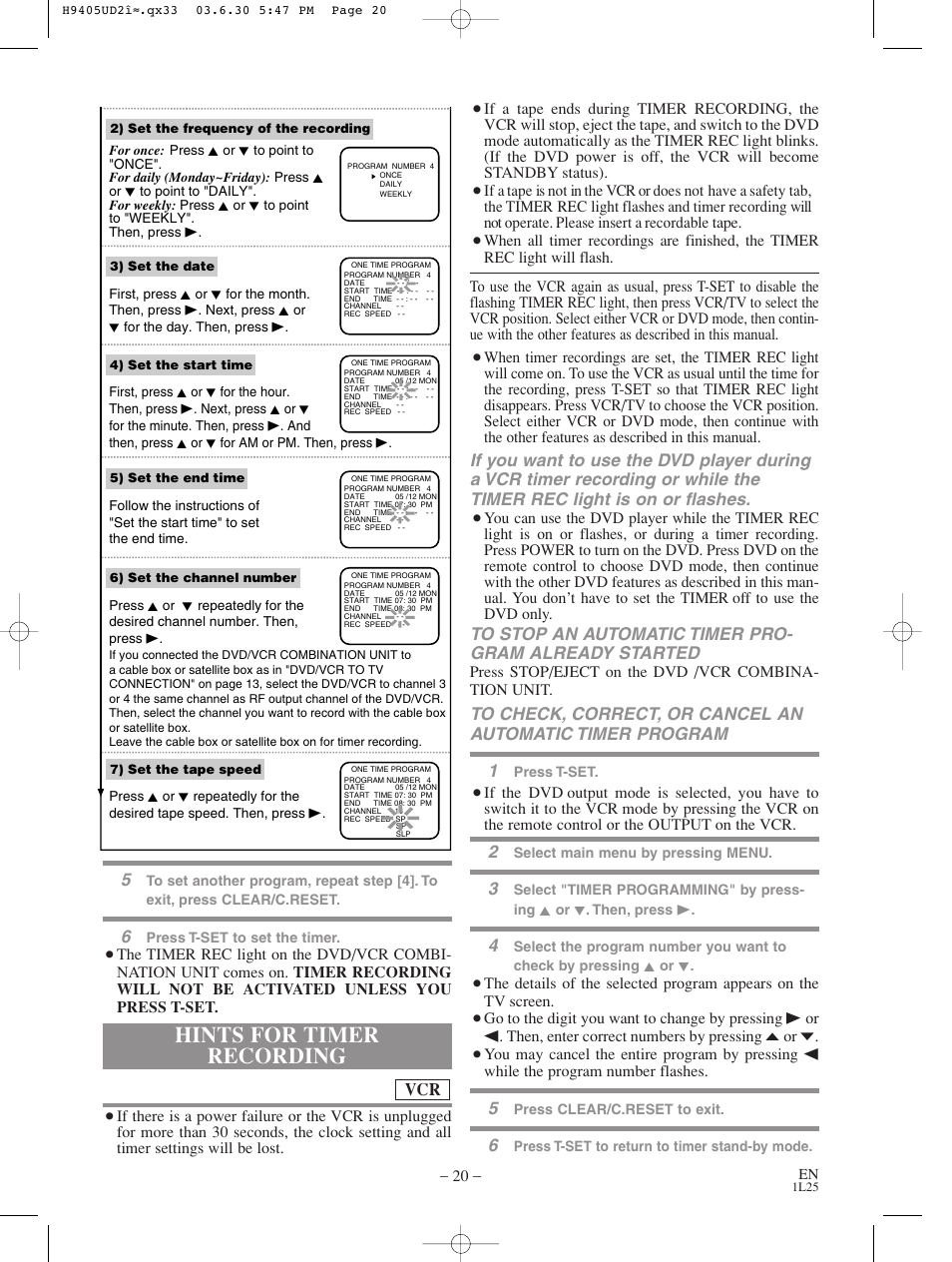 Hints for timer recording | Sylvania SRD3900 User Manual | Page 20 / 44