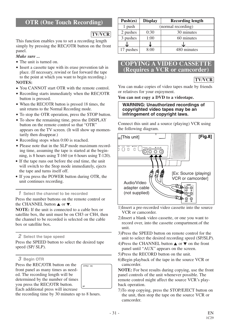 Otr (one touch recording) | Sylvania 6719DE User Manual | Page 31 / 56