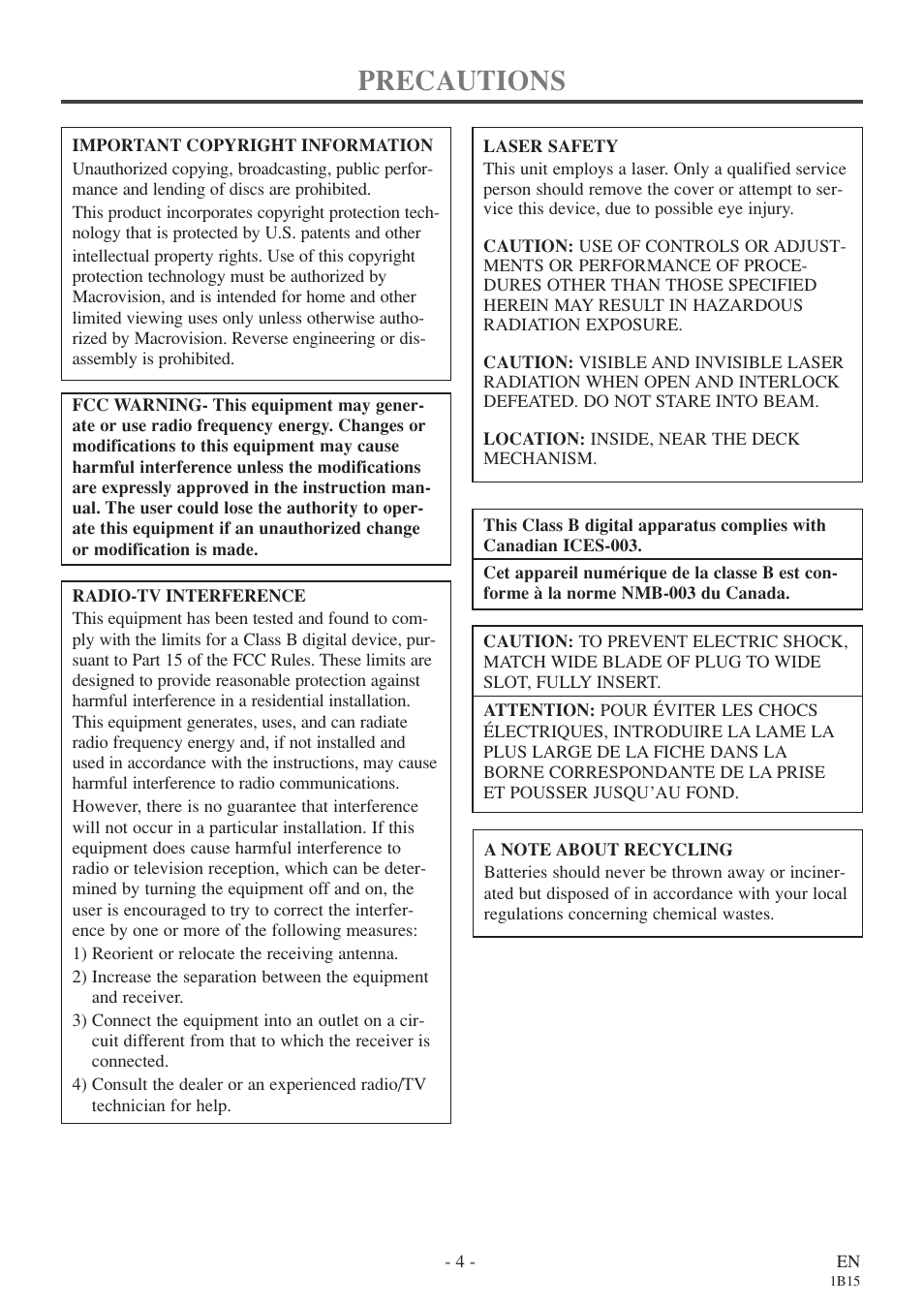 Precautions | Sylvania 6719DE User Manual | Page 4 / 56