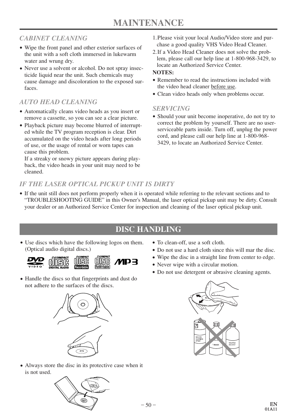 Maintenance, Disc handling | Sylvania 6719DE User Manual | Page 50 / 56