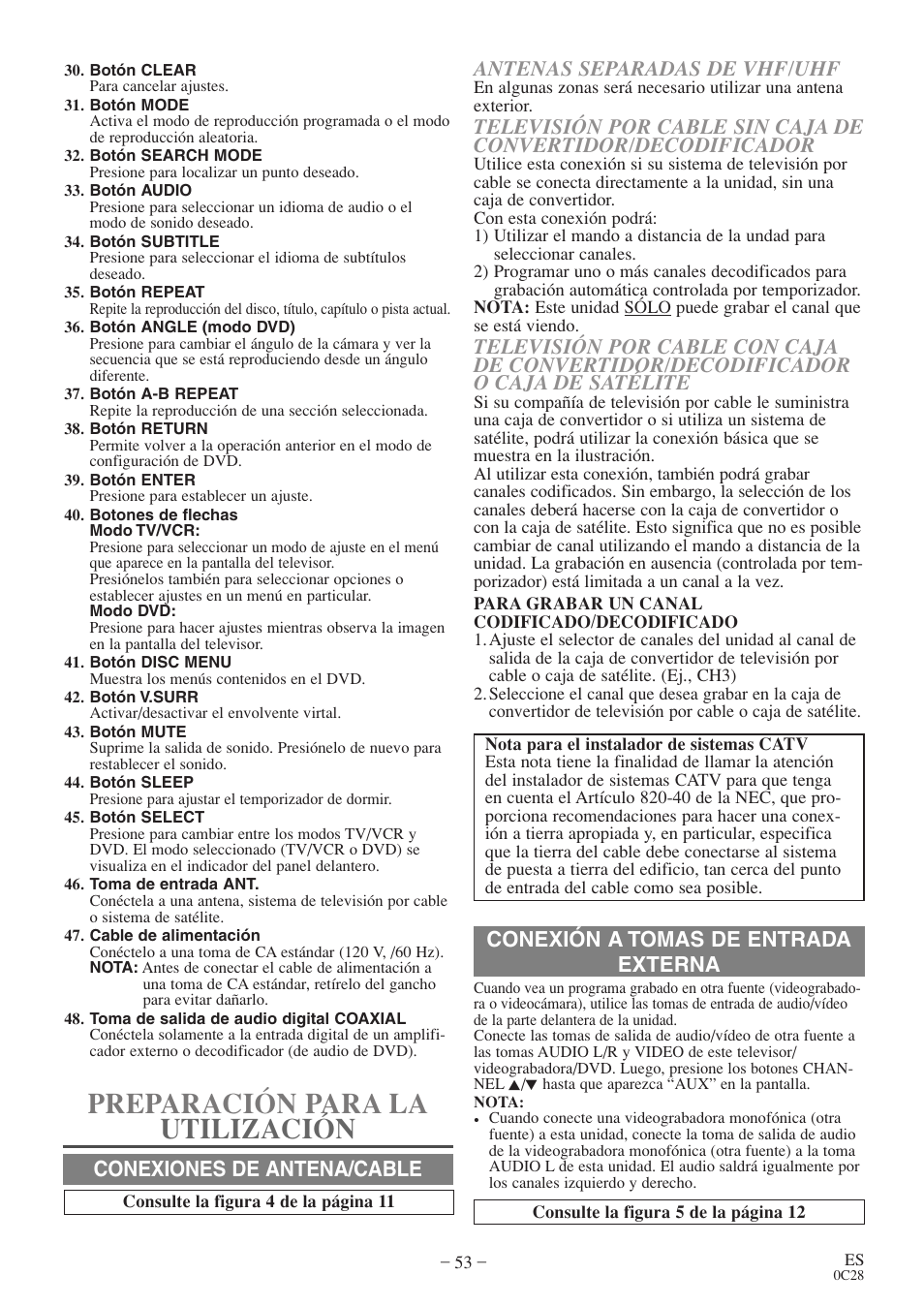 Preparación para la utilización, Conexión a tomas de entrada externa | Sylvania 6719DE User Manual | Page 53 / 56