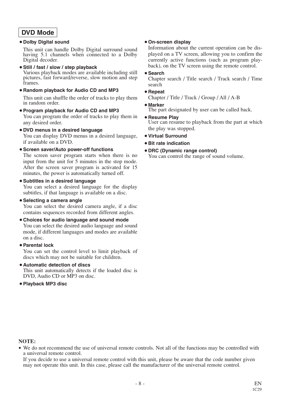 Dvd mode | Sylvania 6719DE User Manual | Page 8 / 56
