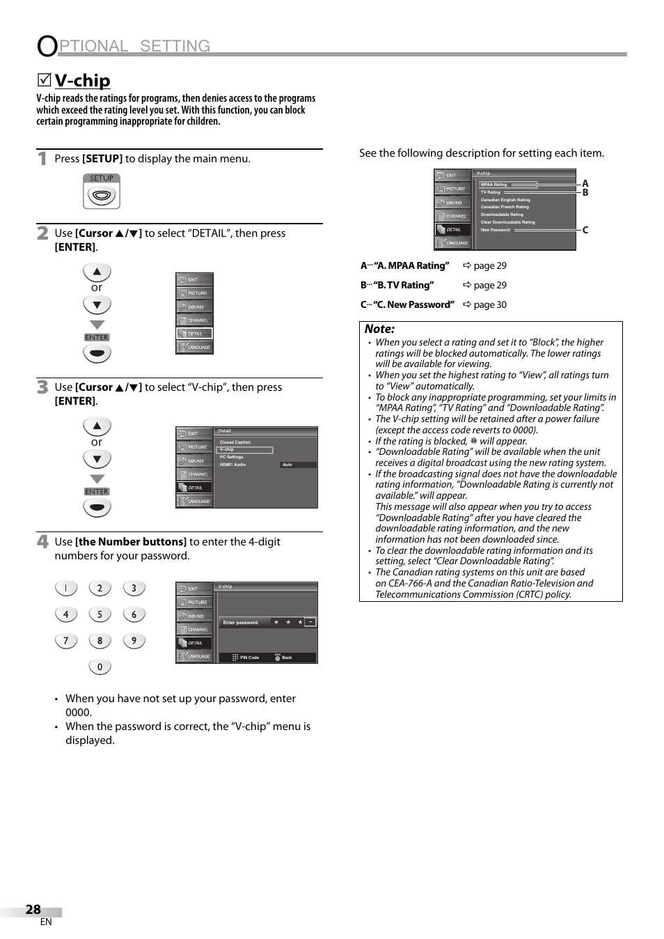 Ptional setting, V-chip | Sylvania LC225SC9 User Manual | Page 28 / 76