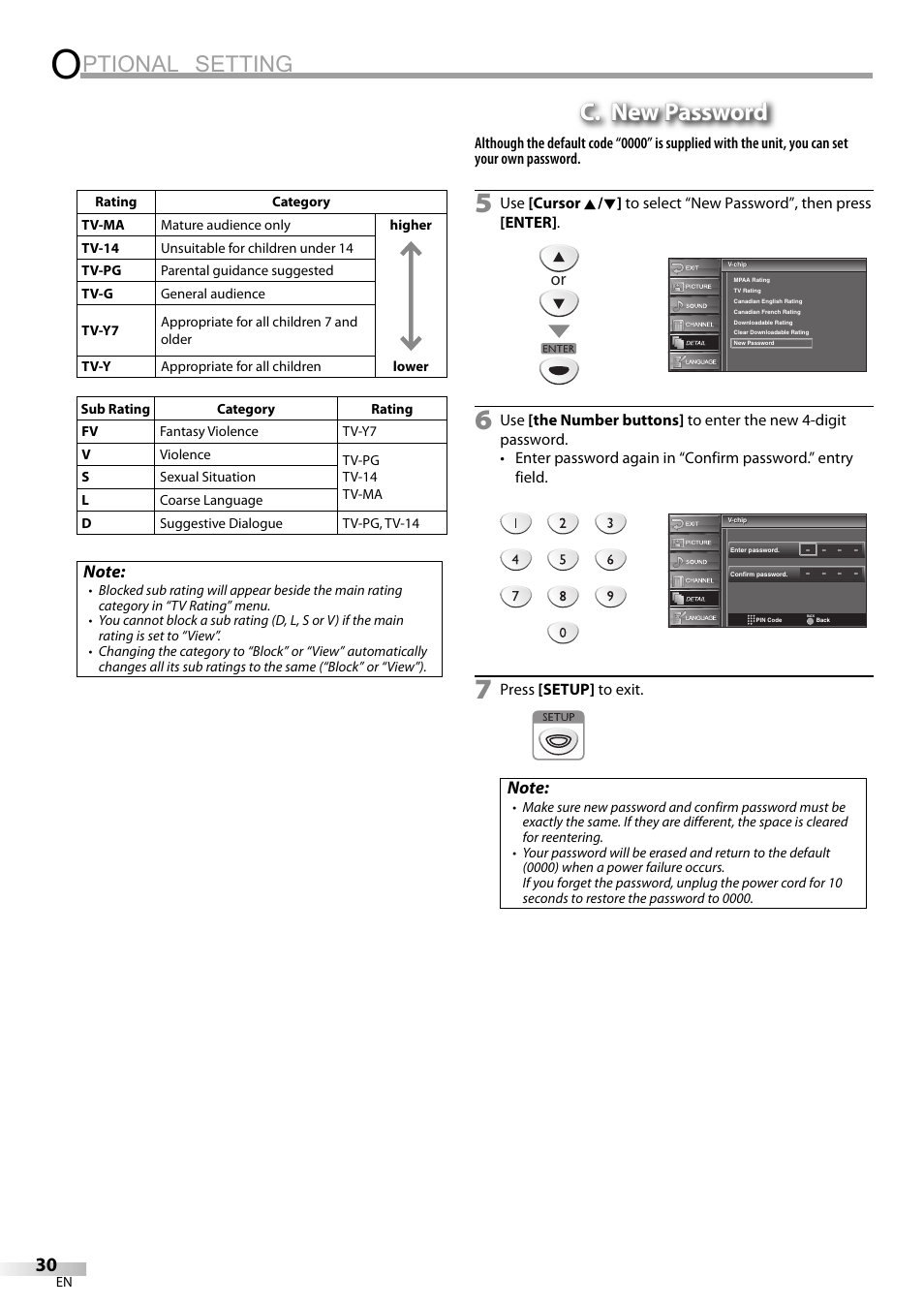 Ptional setting, C. new password | Sylvania LC225SC9 User Manual | Page 30 / 76