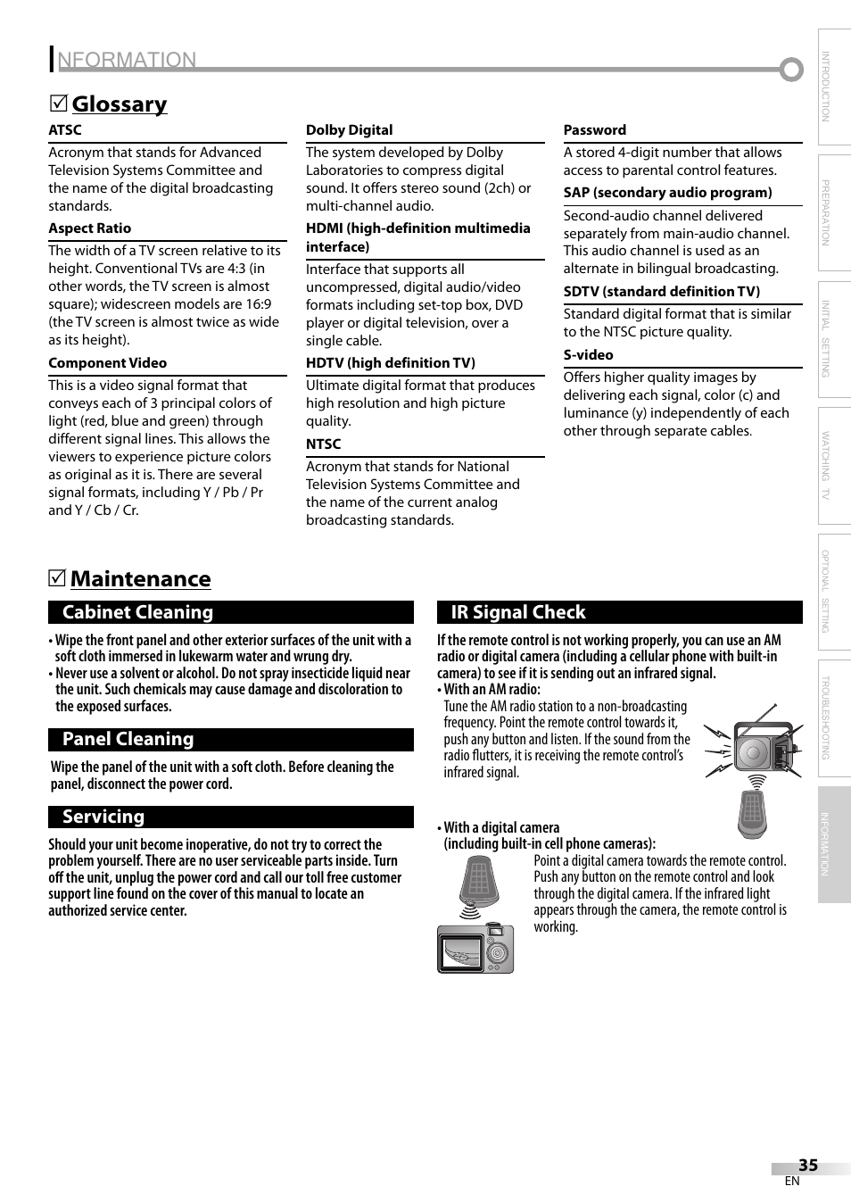 Nformation, Maintenance 5, Glossary 5 | Sylvania LC225SC9 User Manual | Page 35 / 76