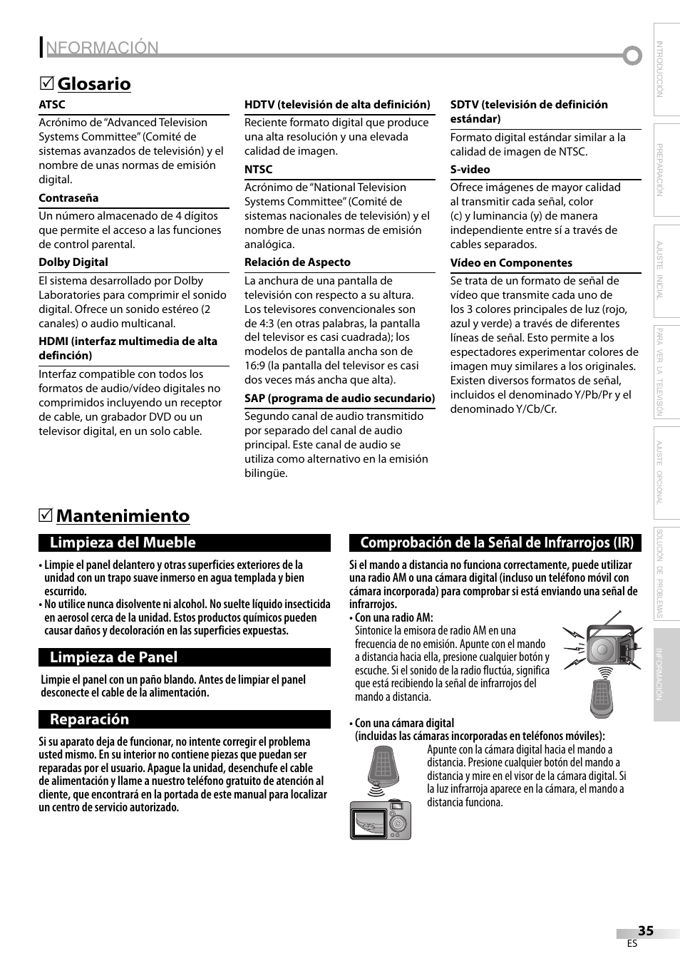 Nformación, Mantenimiento 5, Glosario 5 | Sylvania LC225SC9 User Manual | Page 73 / 76
