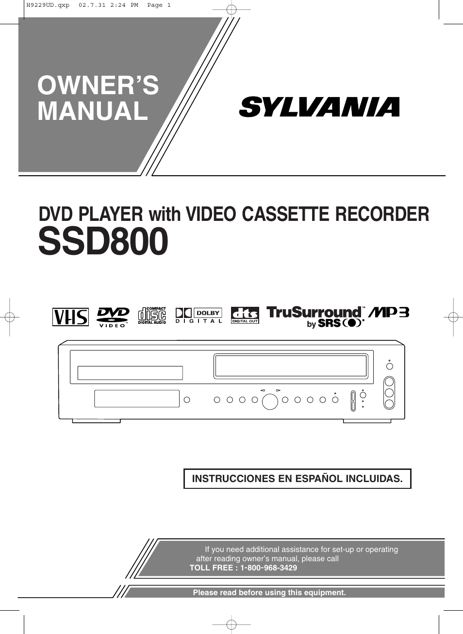 Sylvania SSD800 User Manual | 48 pages
