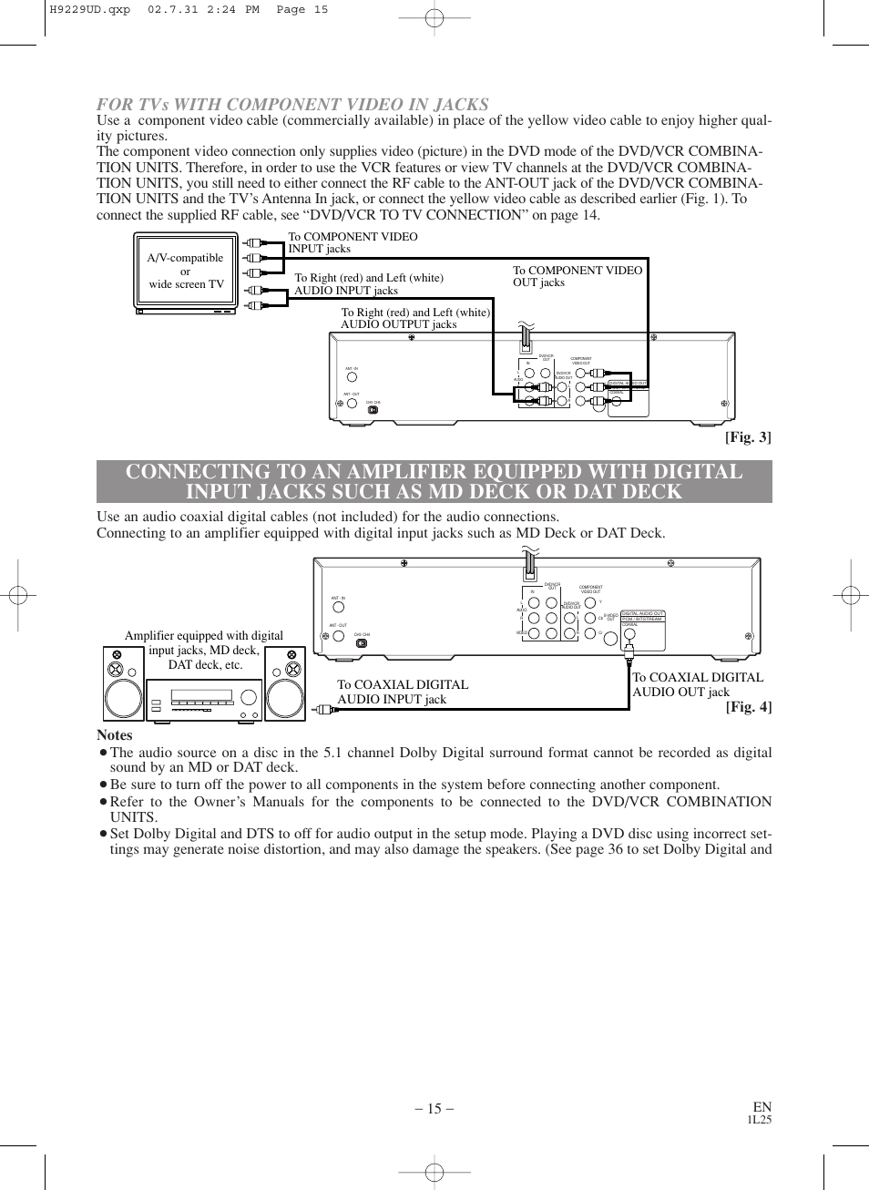 For tvs with component video in jacks, Fig. 3, 1l25 | Sylvania SSD800 User Manual | Page 15 / 48