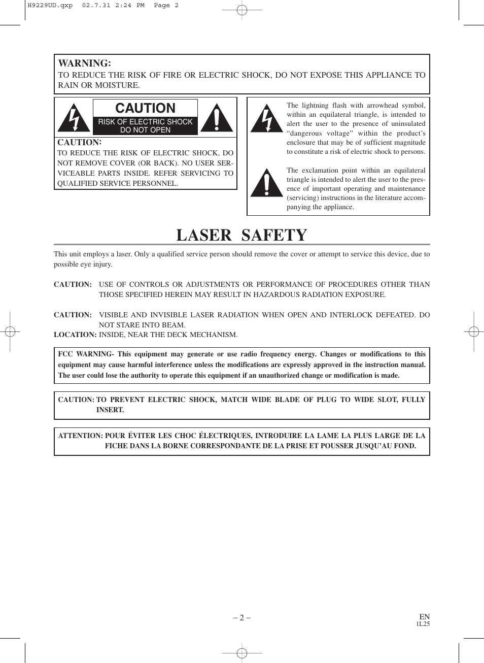 Laser safety, Caution | Sylvania SSD800 User Manual | Page 2 / 48