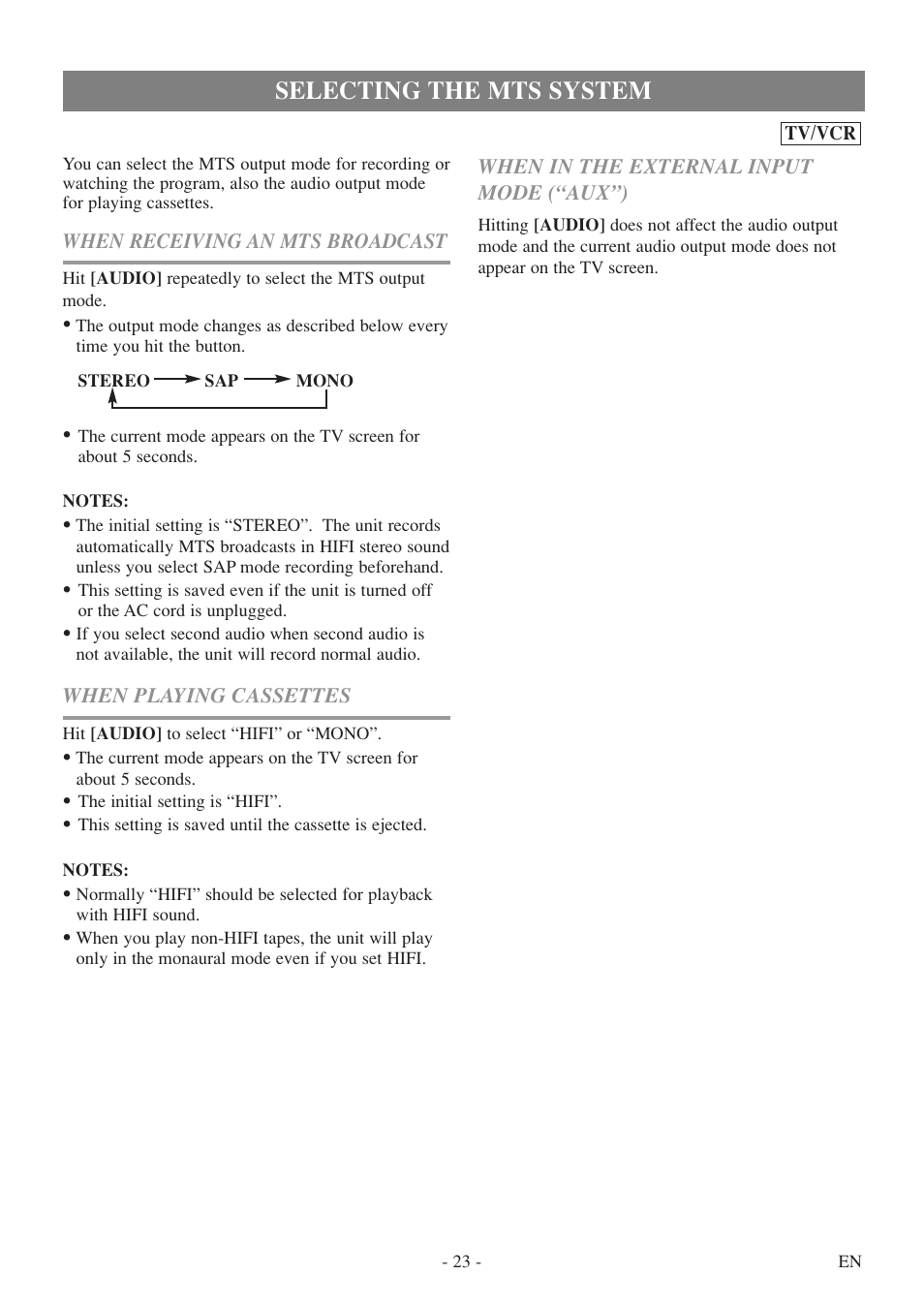 Selecting the mts system | Sylvania 6724FDF User Manual | Page 23 / 56