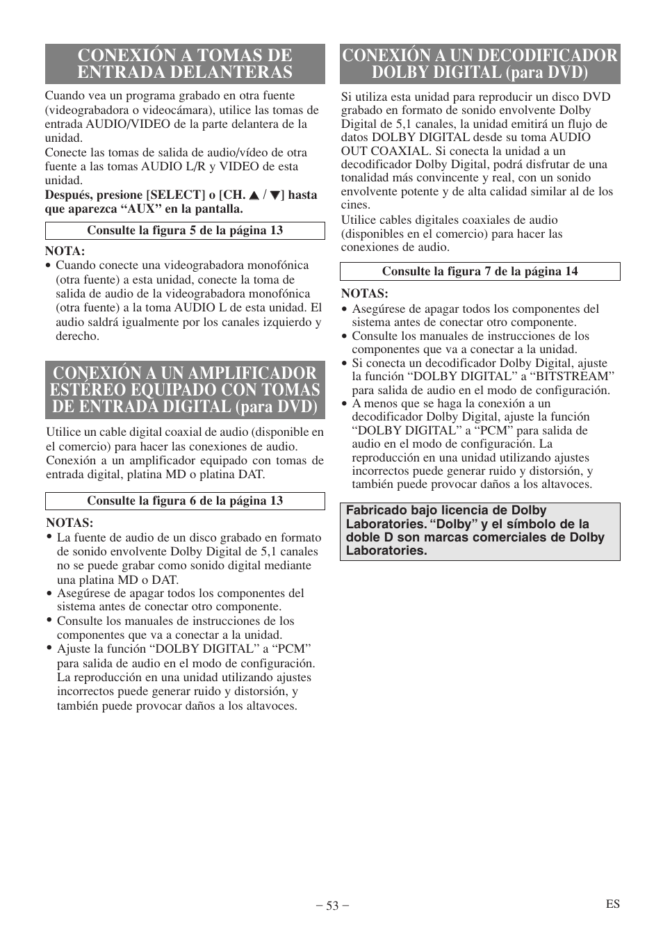 Conexión a tomas de entrada delanteras | Sylvania 6724FDF User Manual | Page 53 / 56