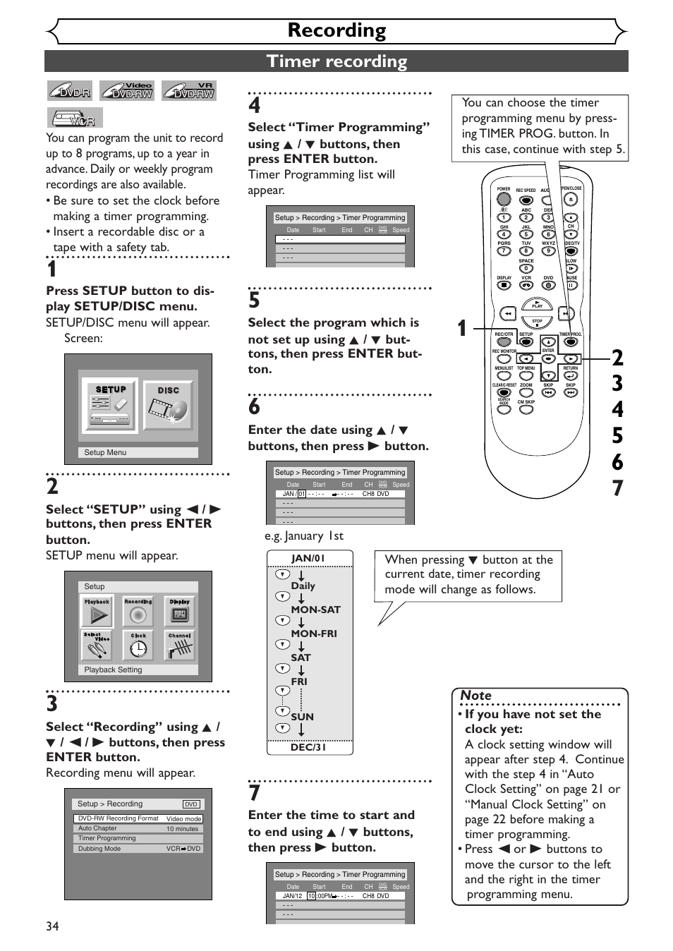 Recording, Timer recording | Sylvania SSR90V4 User Manual | Page 34 / 108