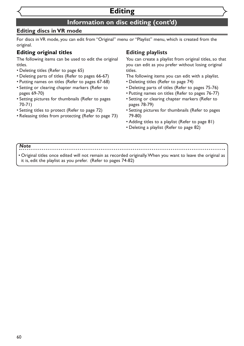 Editing, Information on disc editing (cont’d) | Sylvania SSR90V4 User Manual | Page 60 / 108