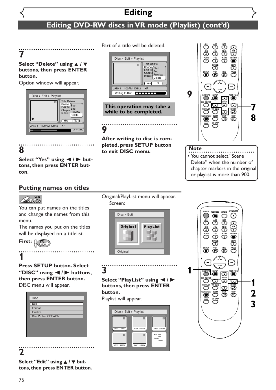 Editing, Putting names on titles, Dvd-rw | Sylvania SSR90V4 User Manual | Page 76 / 108