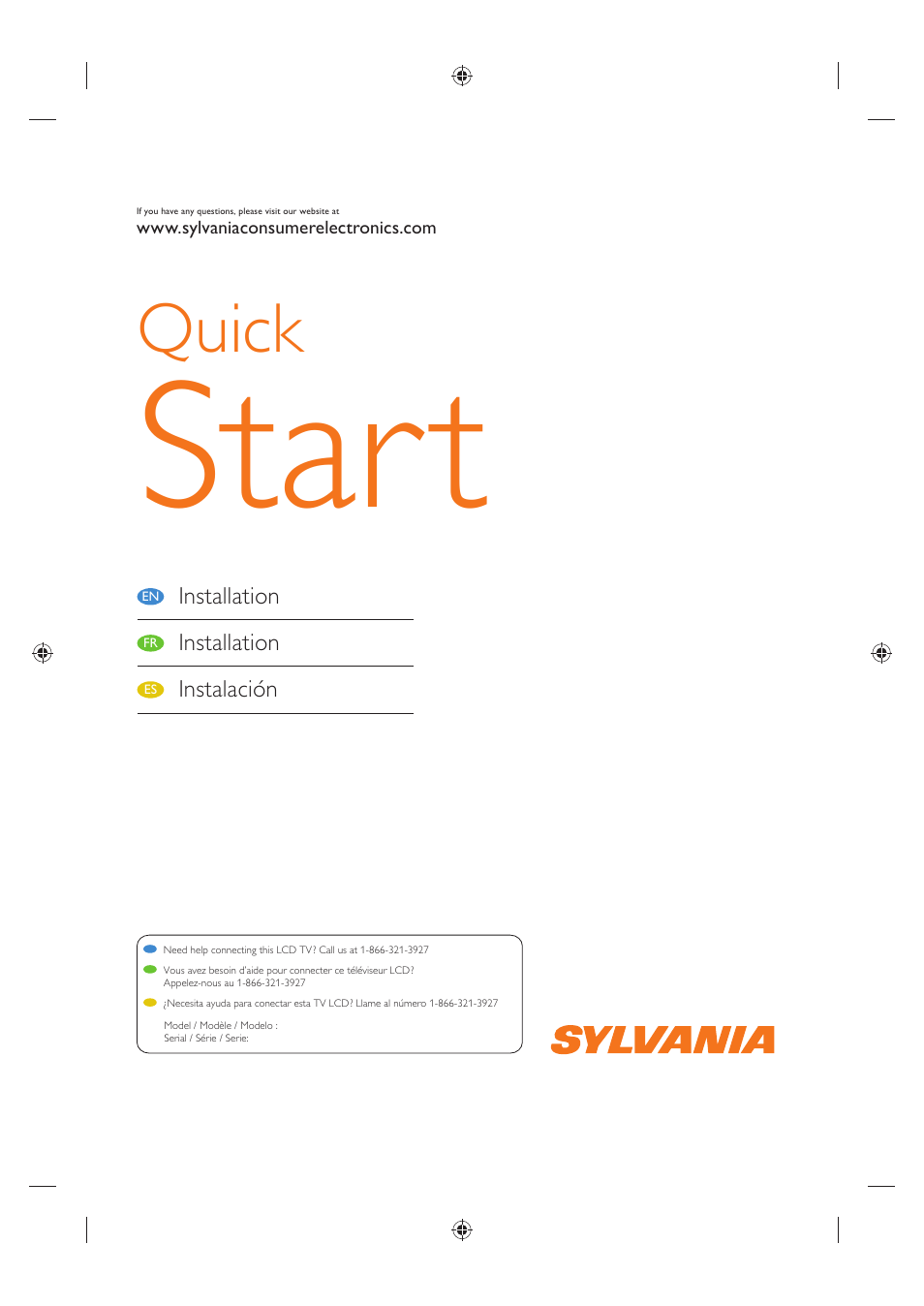 Start, Quick | Sylvania LC320SS1 User Manual | Page 10 / 128