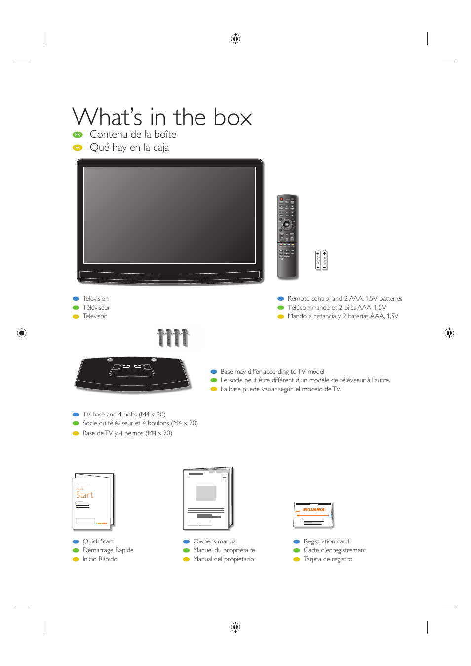 What’s in the box, Contenu de la boîte, Qué hay en la caja | Sylvania LC320SS1 User Manual | Page 14 / 128
