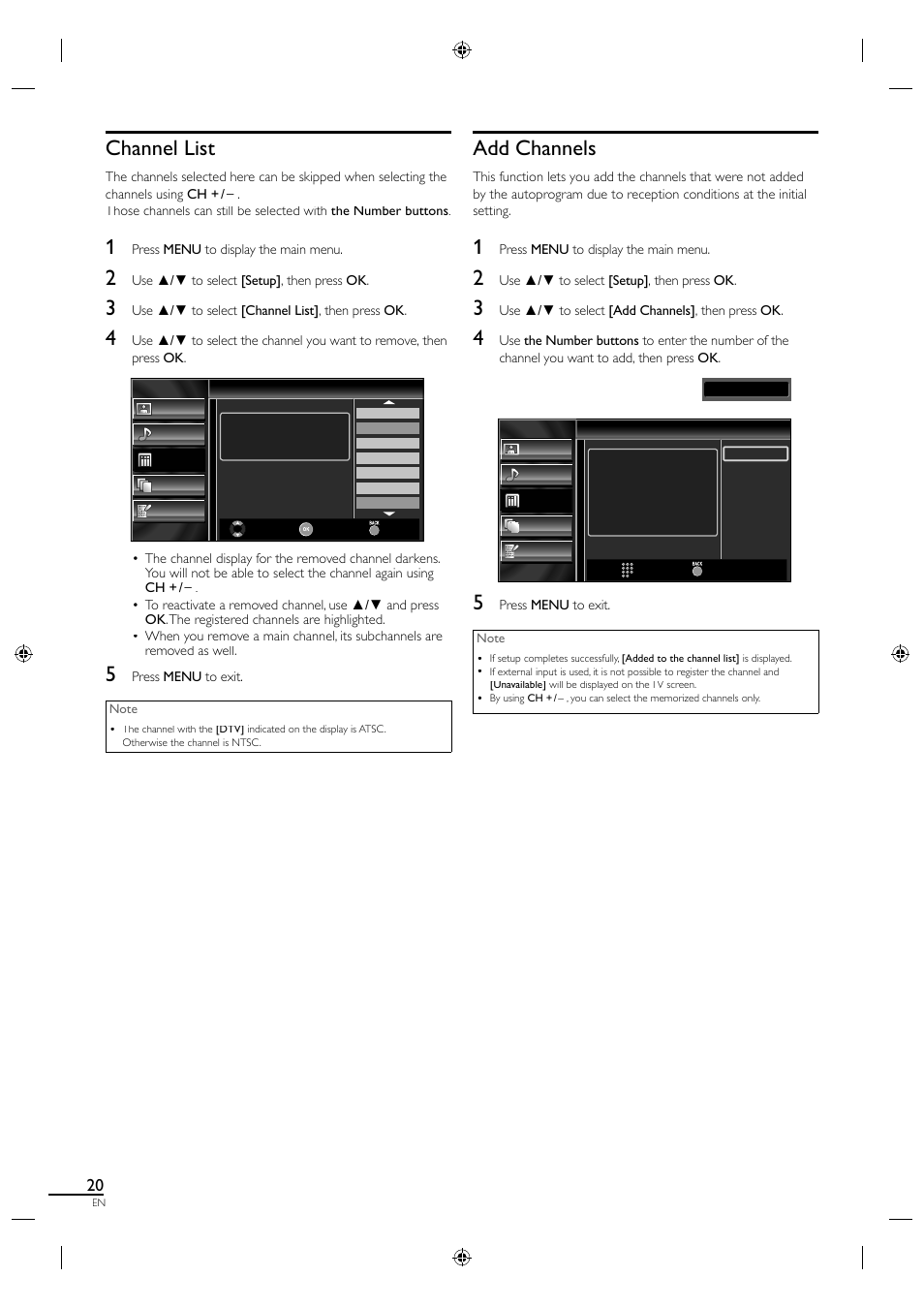 Channel list, Add channels | Sylvania LC320SS1 User Manual | Page 36 / 128