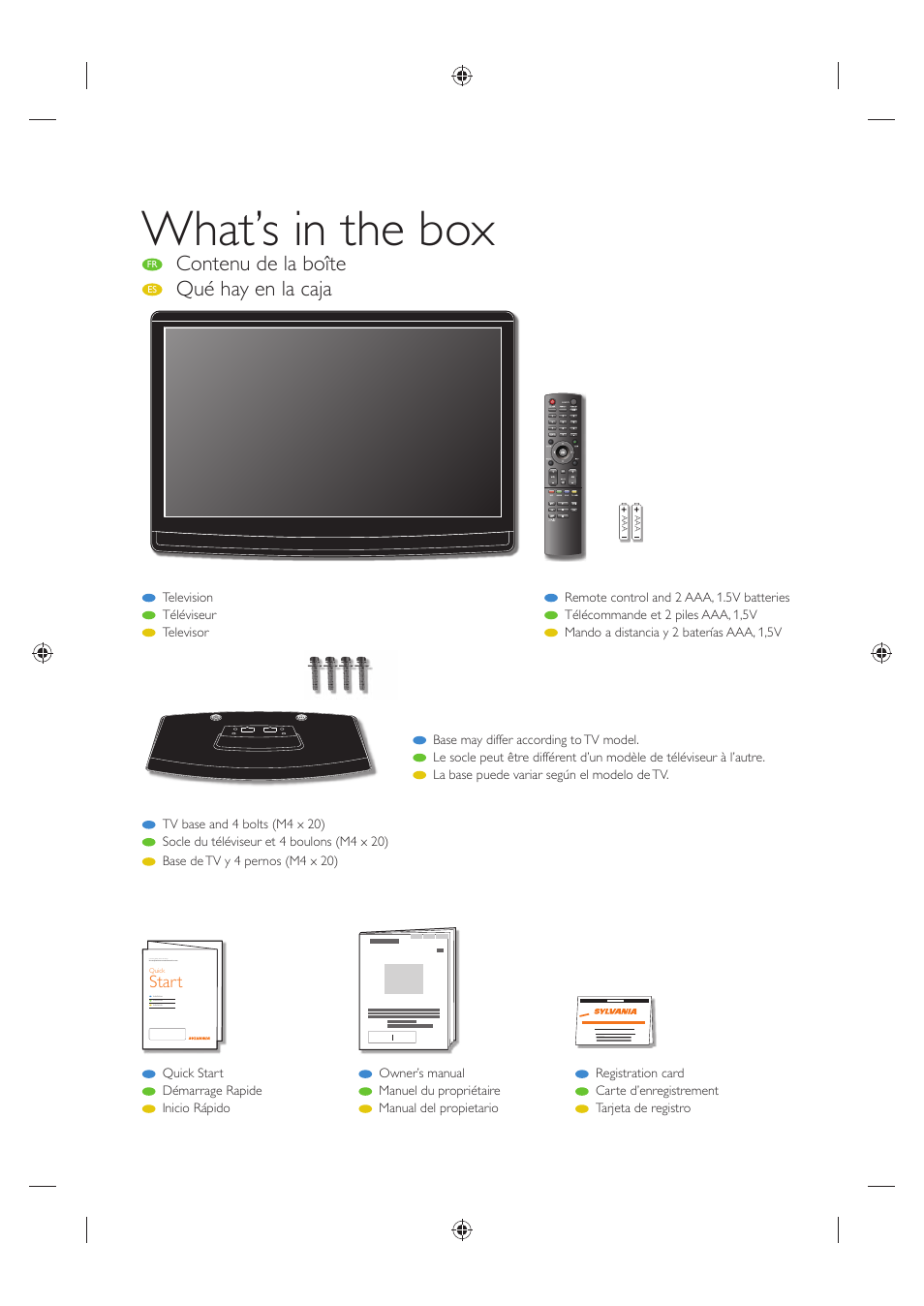 What’s in the box, Contenu de la boîte, Qué hay en la caja | Sylvania LC320SS1 User Manual | Page 6 / 128