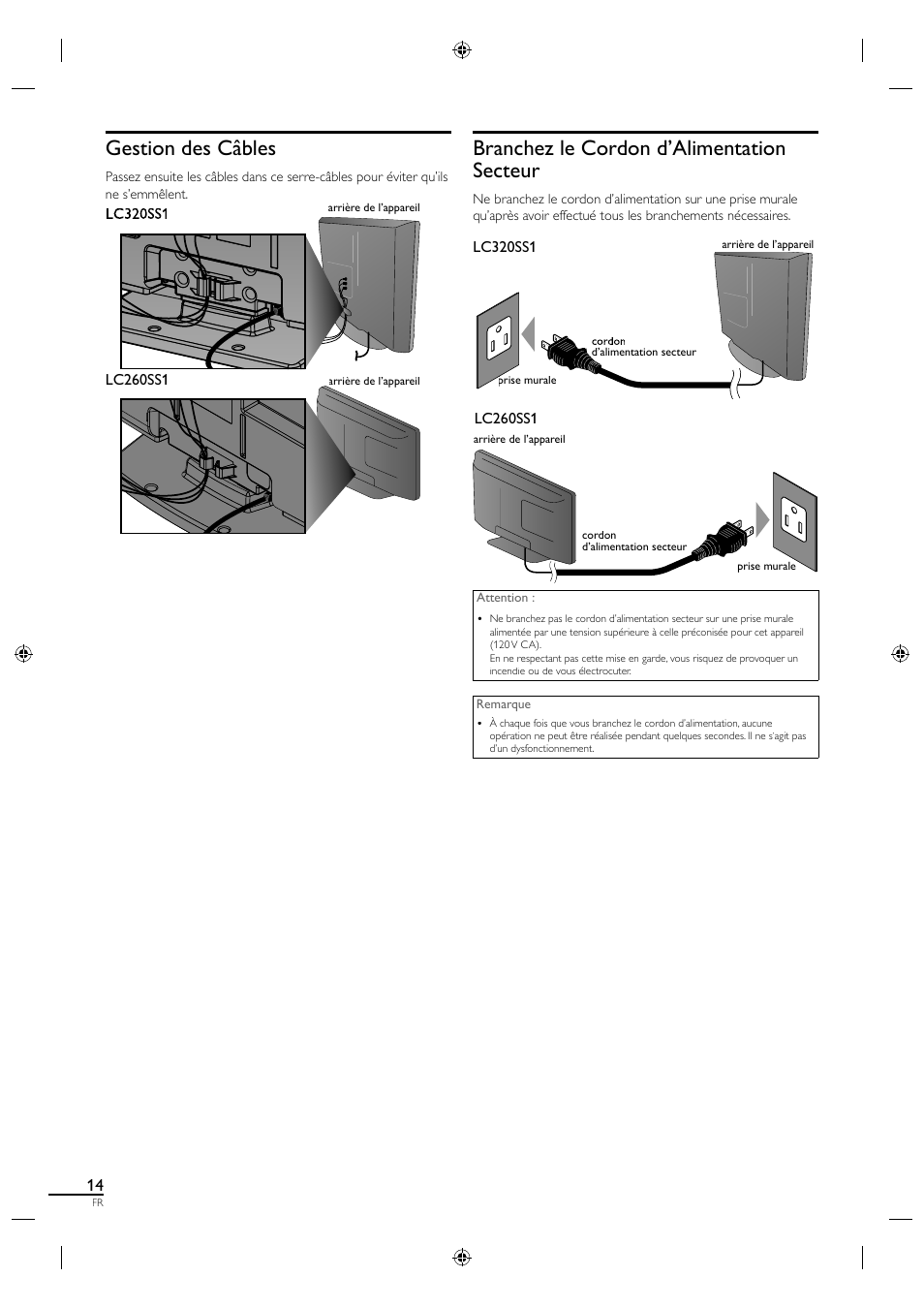 Gestion des câbles, Branchez le cordon d’alimentation secteur | Sylvania LC320SS1 User Manual | Page 67 / 128
