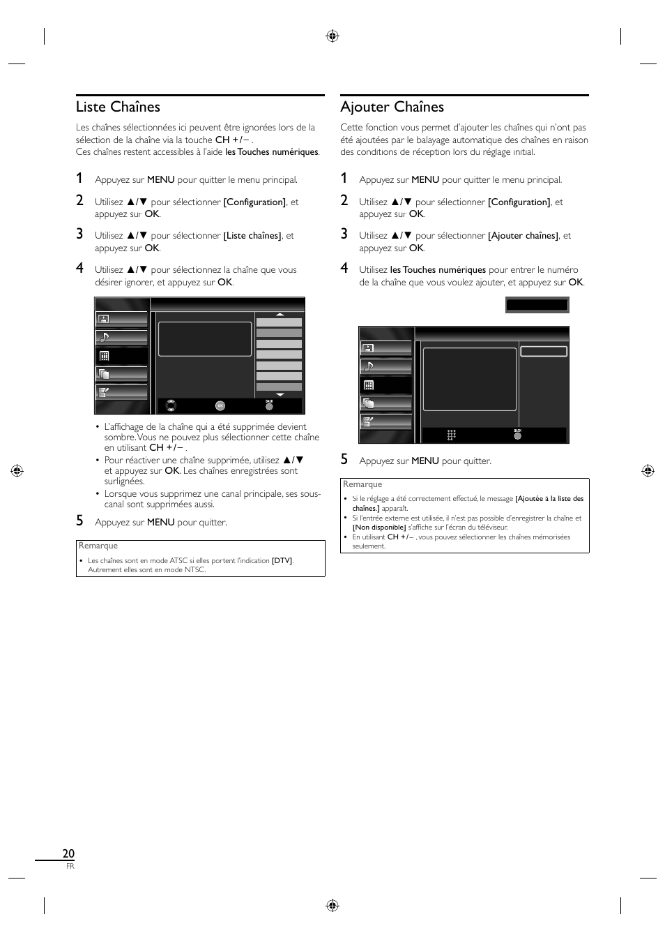 Liste chaînes, Ajouter chaînes | Sylvania LC320SS1 User Manual | Page 73 / 128