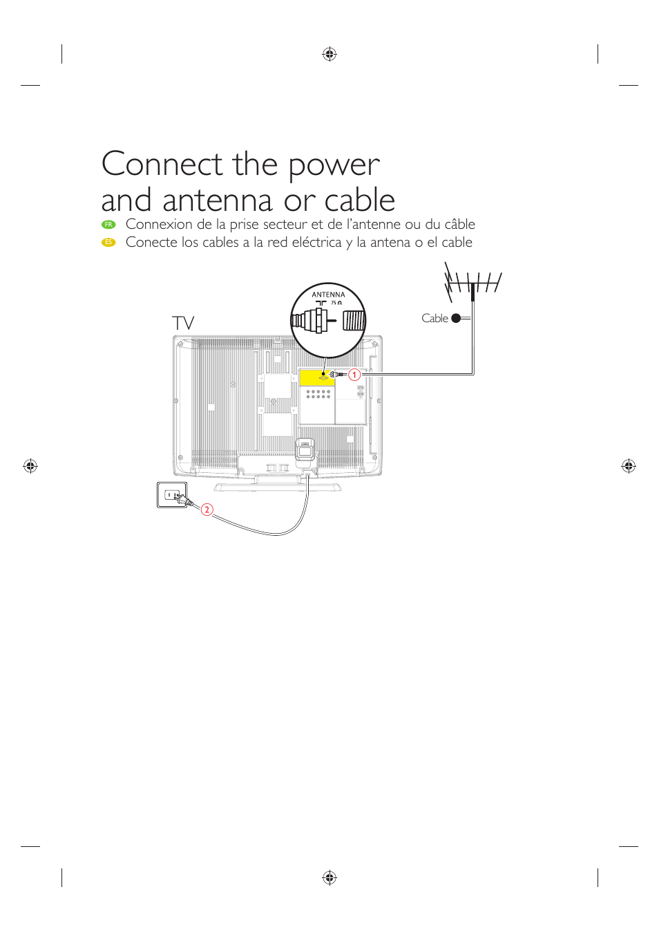 Connect the power and antenna or cable | Sylvania LC320SS1 User Manual | Page 8 / 128