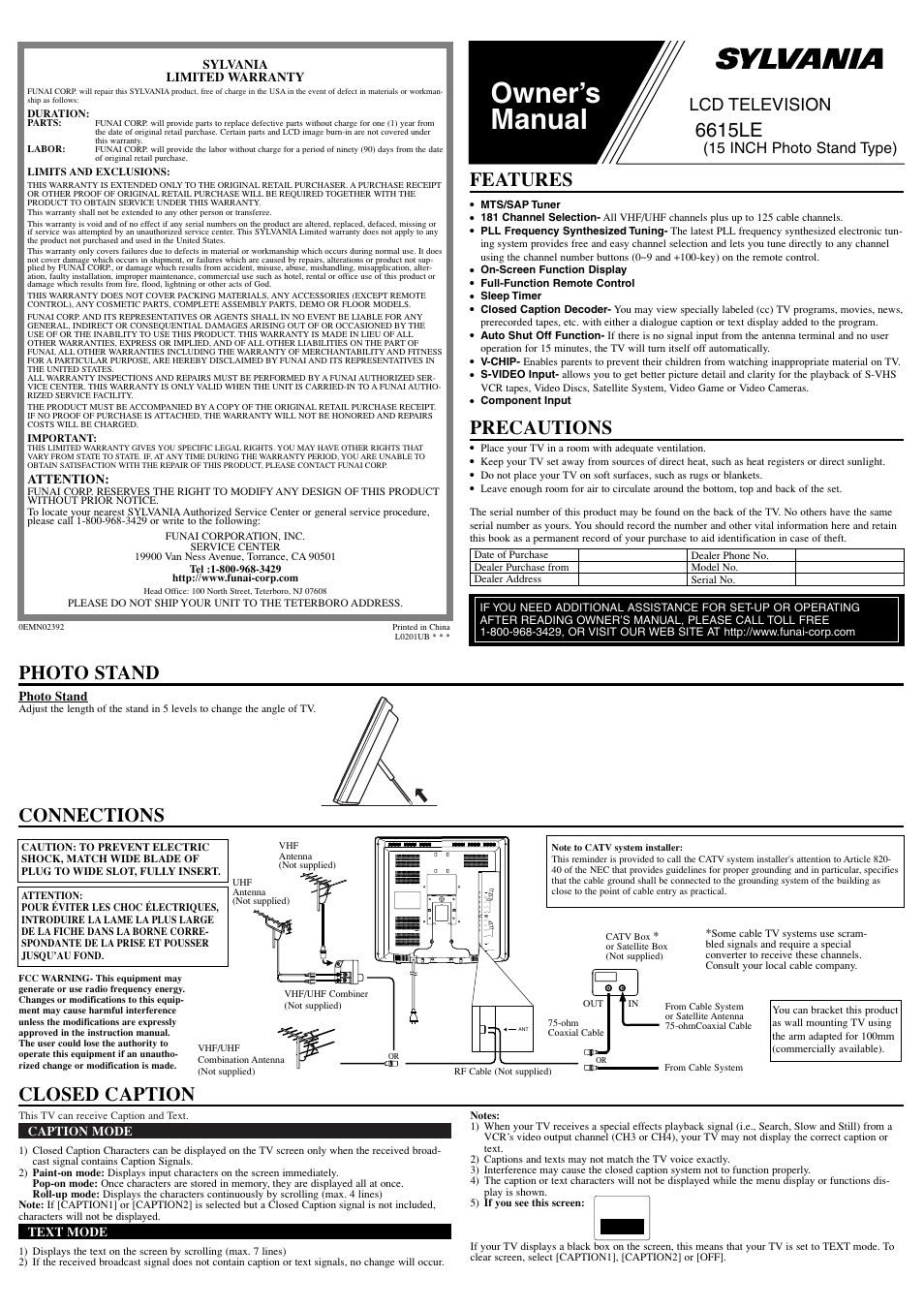 Sylvania 6615LE User Manual | 8 pages