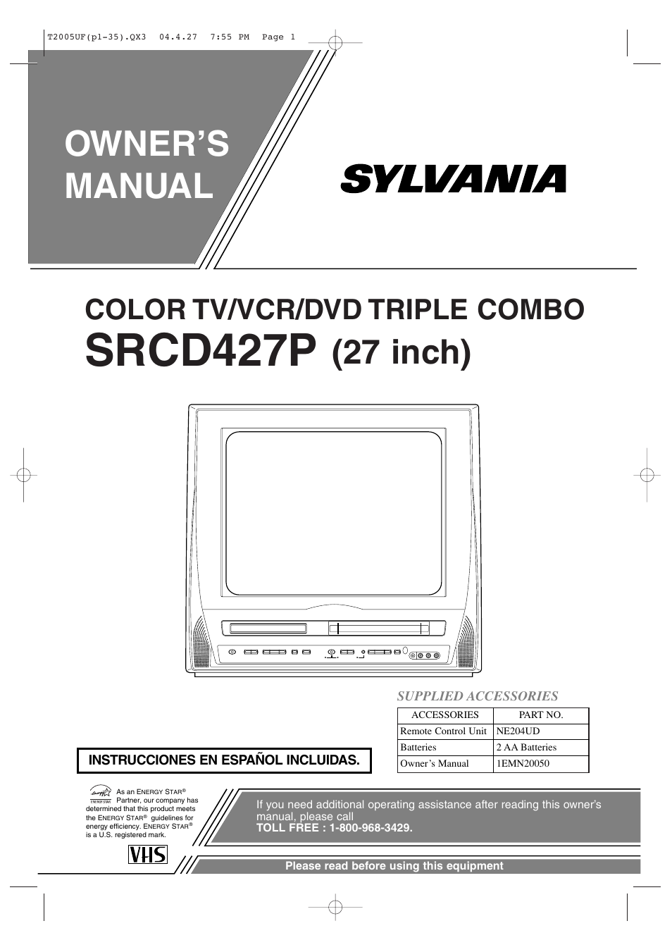 Sylvania SRCD427P User Manual | 56 pages