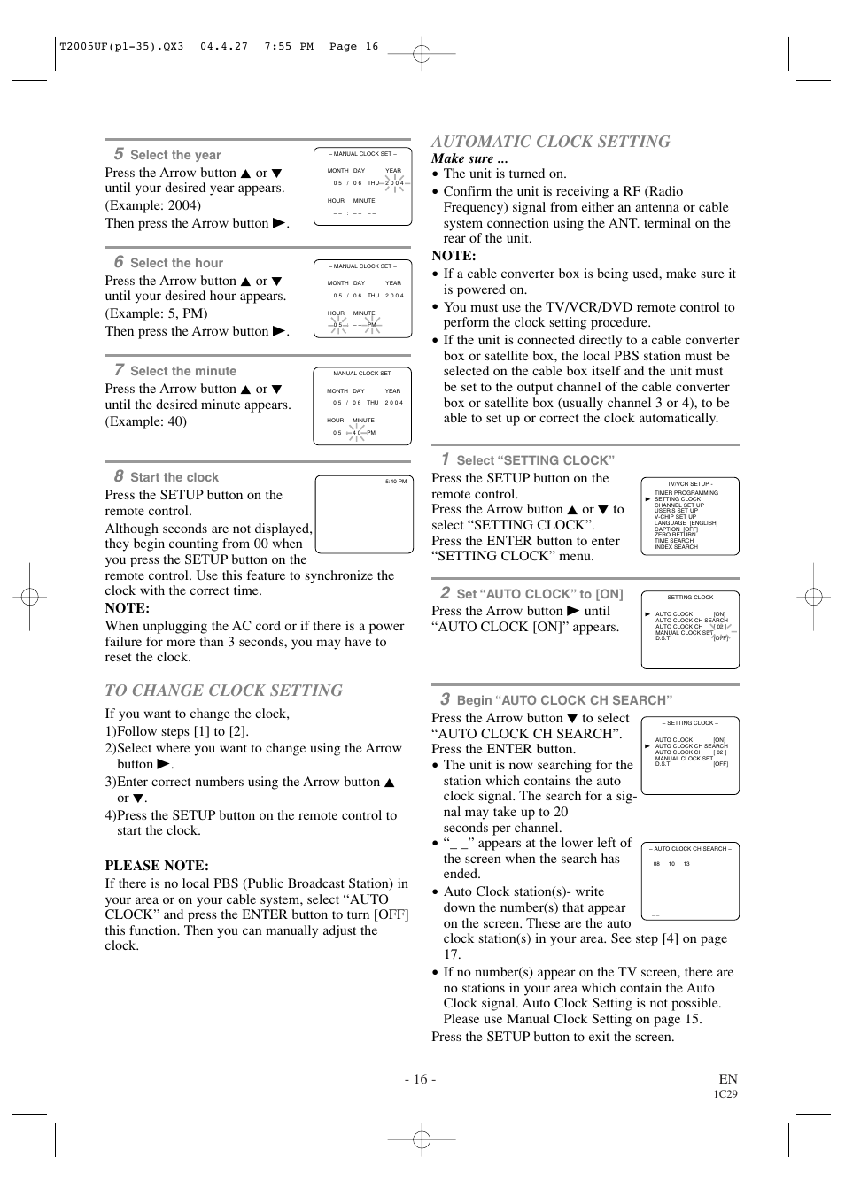 Automatic clock setting, 16 - en, Make sure | The unit is turned on | Sylvania SRCD427P User Manual | Page 16 / 56