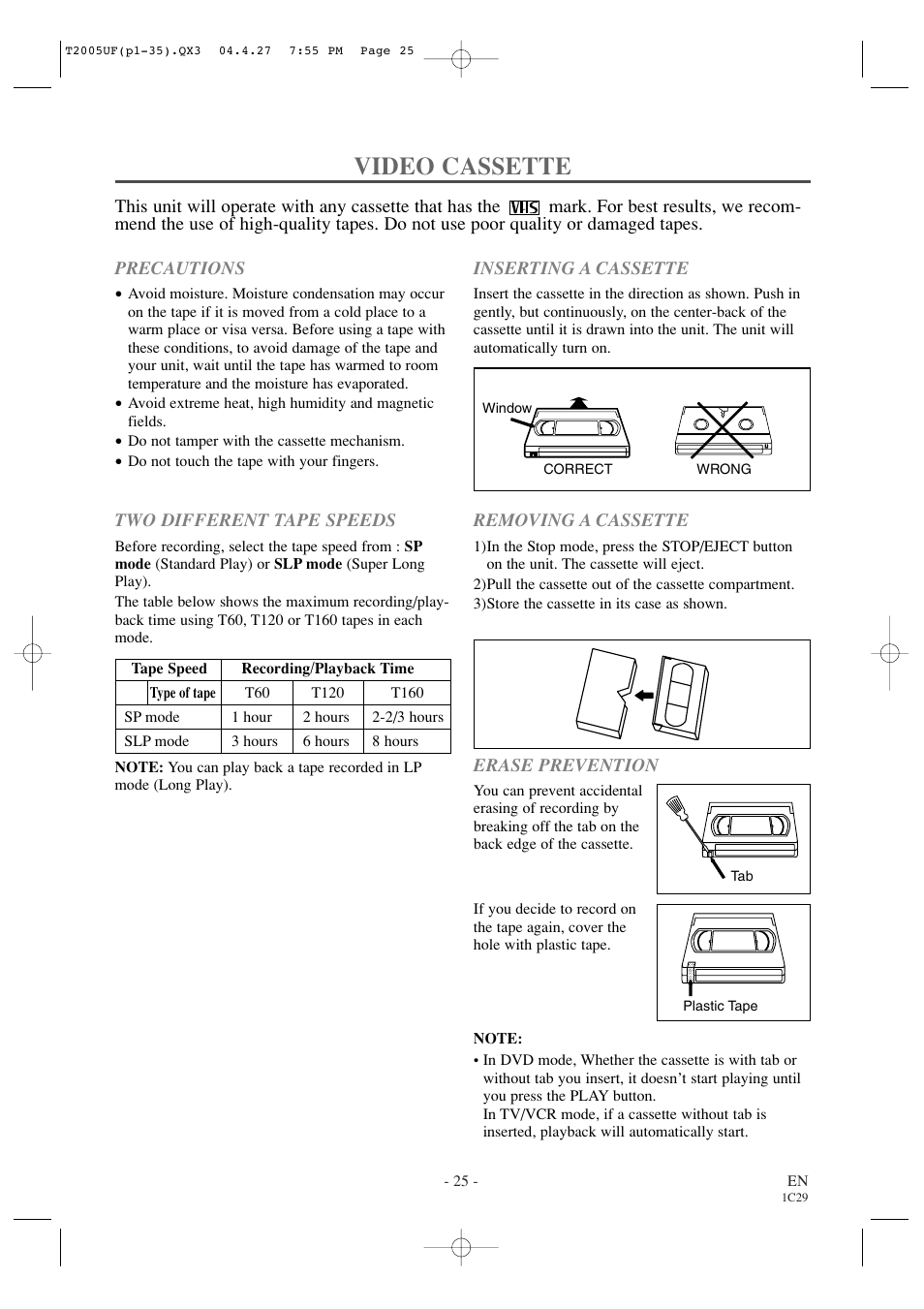 Video cassette | Sylvania SRCD427P User Manual | Page 25 / 56