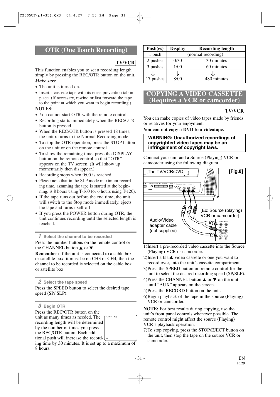 Otr (one touch recording) | Sylvania SRCD427P User Manual | Page 31 / 56