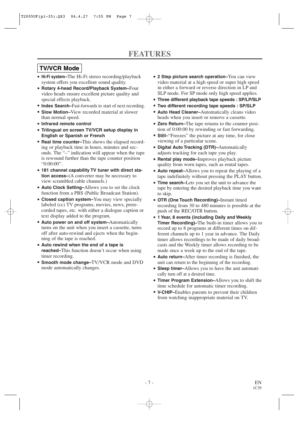 Features | Sylvania SRCD427P User Manual | Page 7 / 56