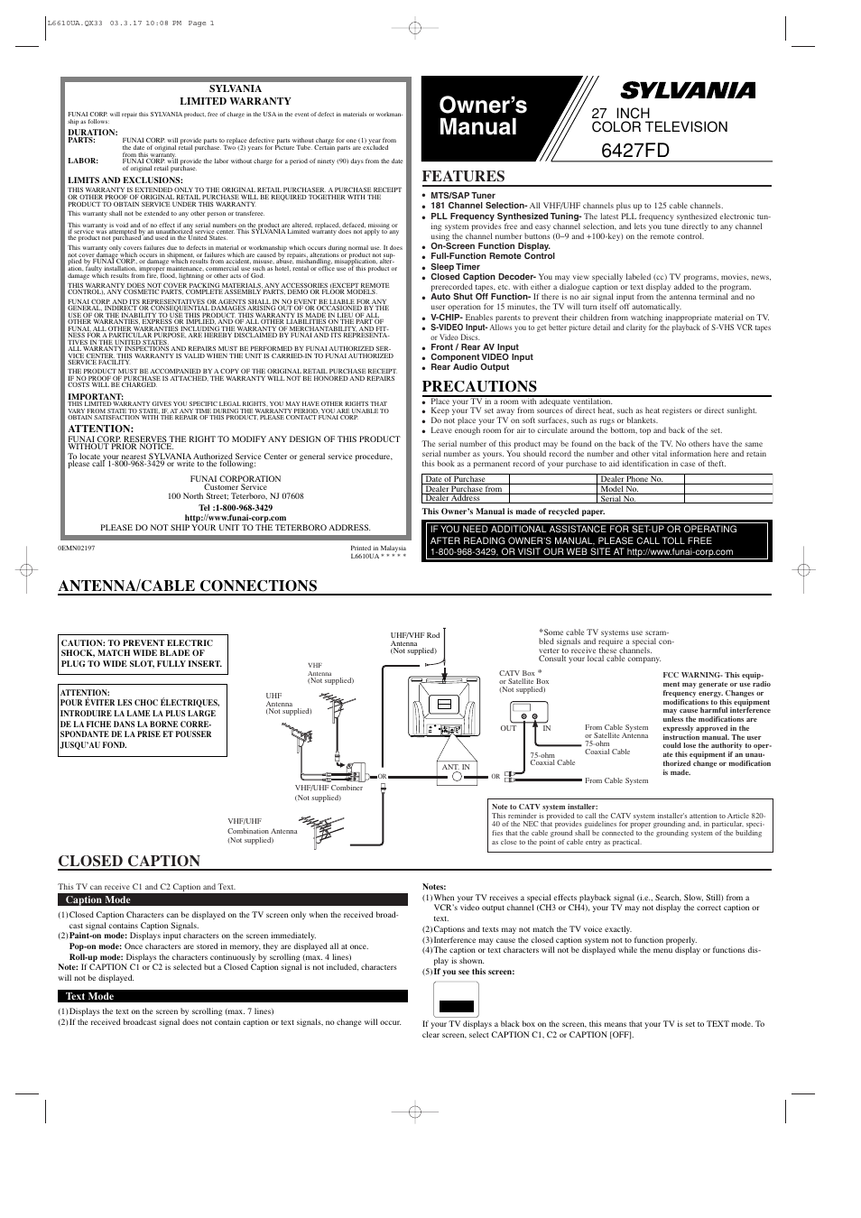 Sylvania 6427FD User Manual | 4 pages