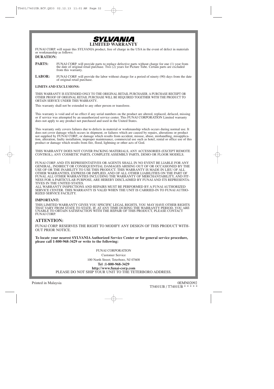 Sylvania 6319CD User Manual | Page 32 / 32