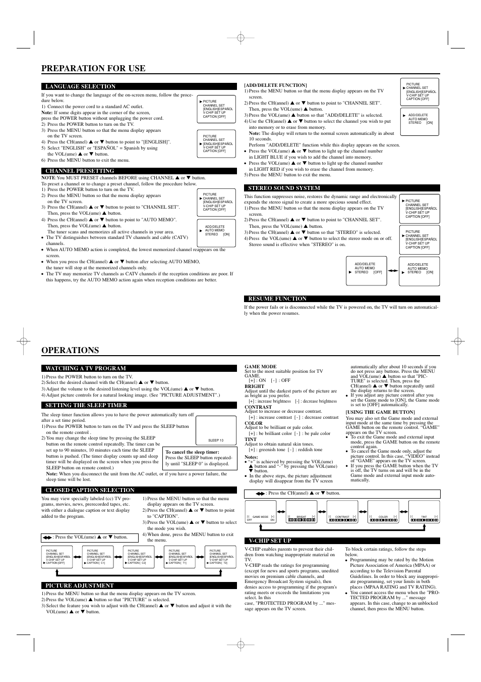 Preparation for use, Operations | Sylvania SST4272 User Manual | Page 3 / 4