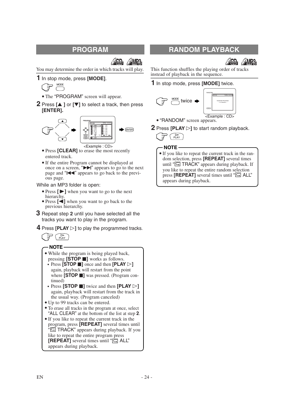 Program, Random playback | Sylvania 6620LDG User Manual | Page 24 / 44