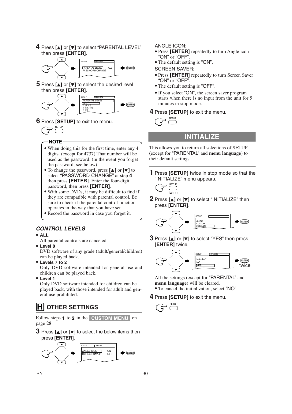 Initialize, Other settings | Sylvania 6620LDG User Manual | Page 30 / 44