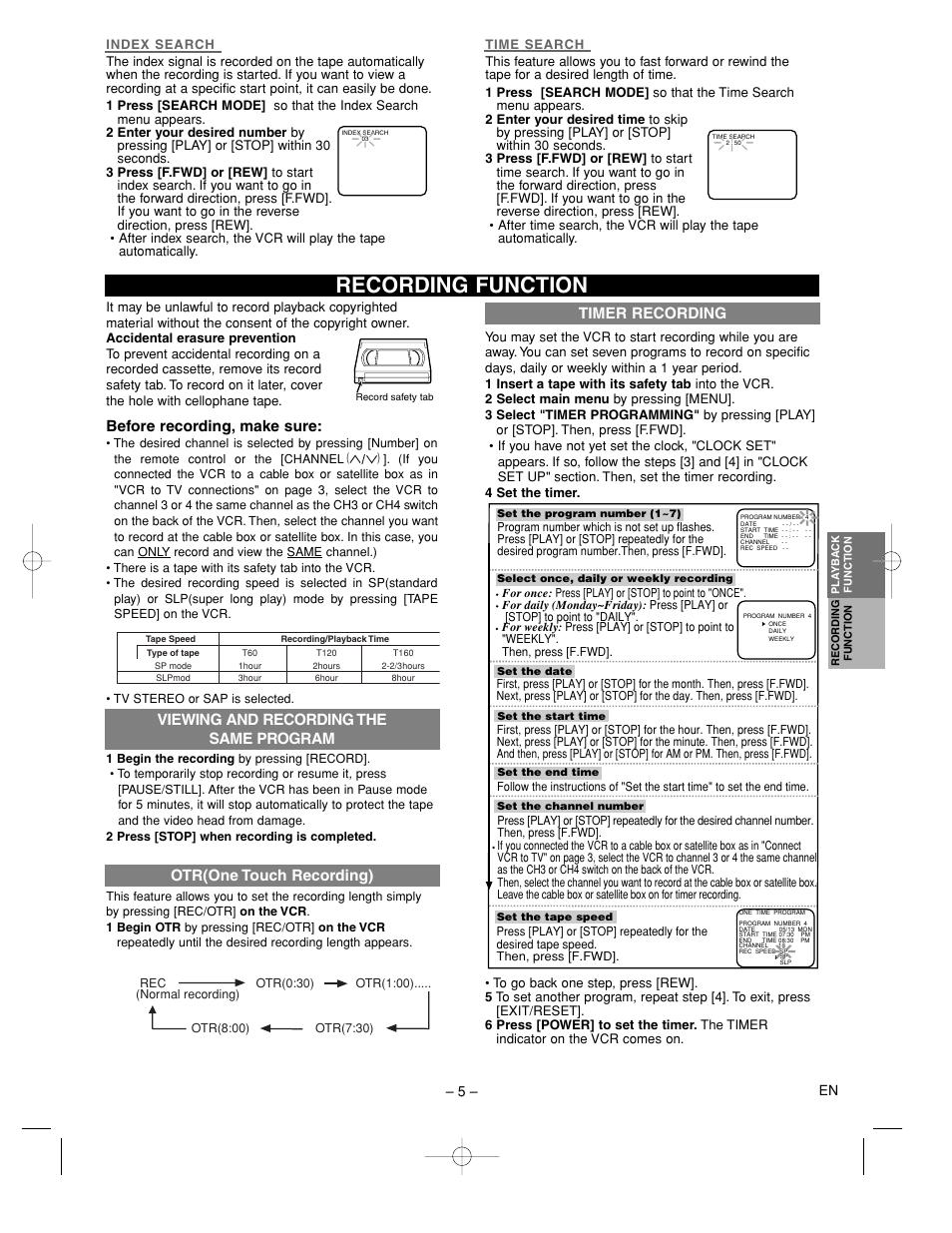 Recording function, Timer recording, Before recording, make sure | Sylvania 6260VC User Manual | Page 5 / 8