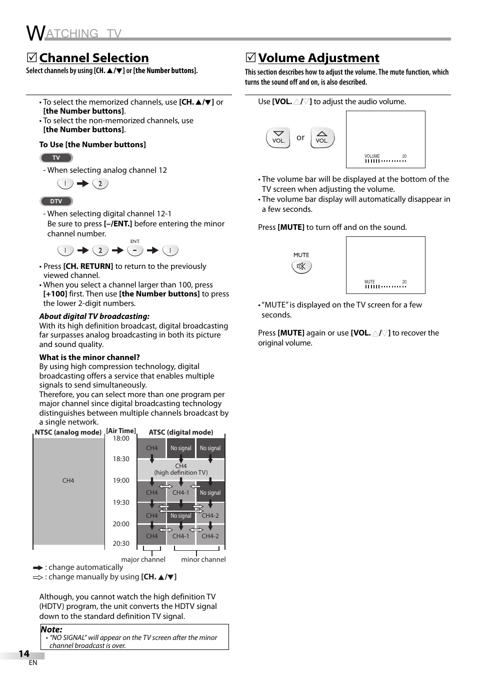 Atching tv, Channel selection, 5volume adjustment | Sylvania LC200SL9 A User Manual | Page 14 / 60