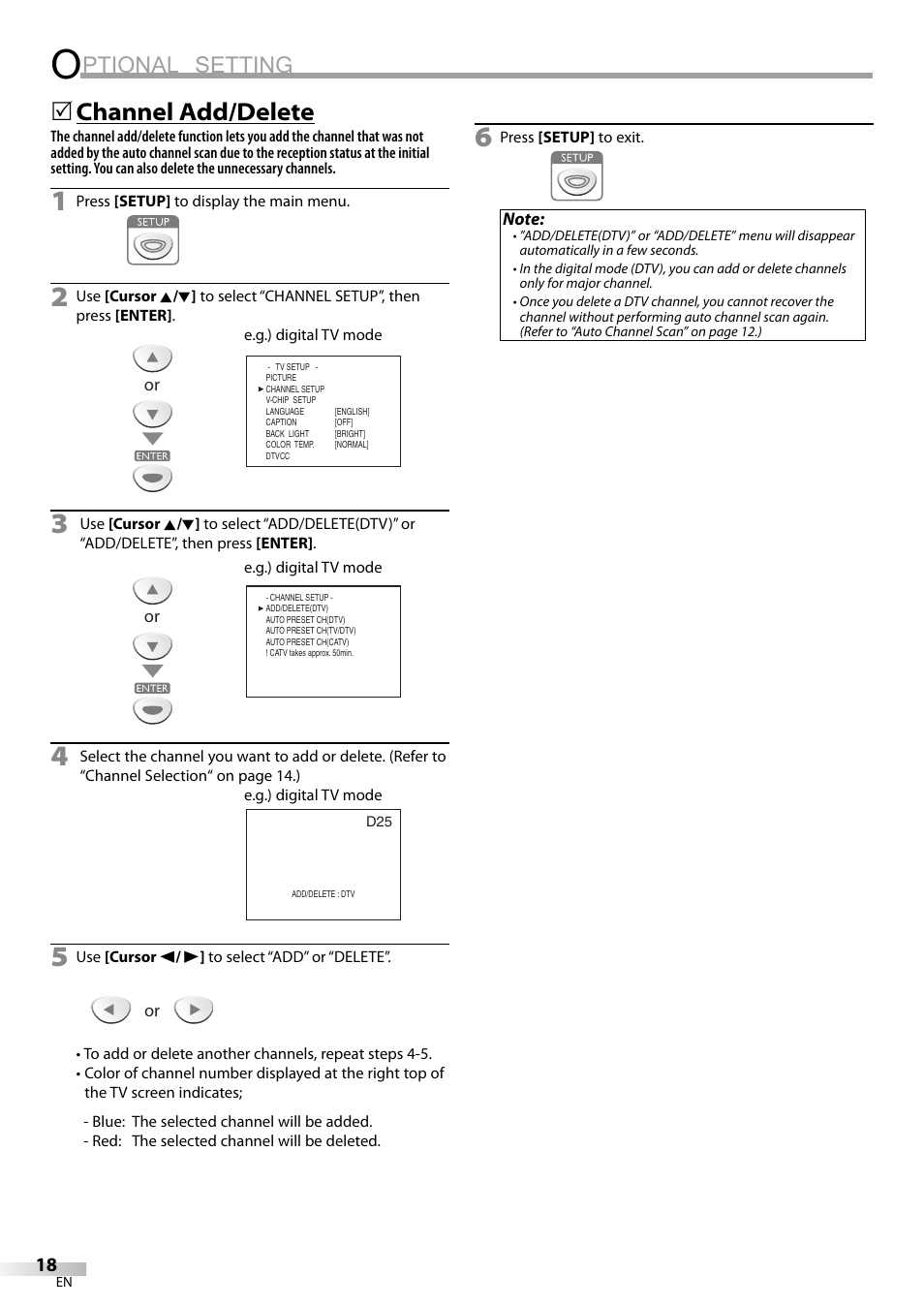 Ptional setting, Channel add/delete | Sylvania LC200SL9 A User Manual | Page 18 / 60