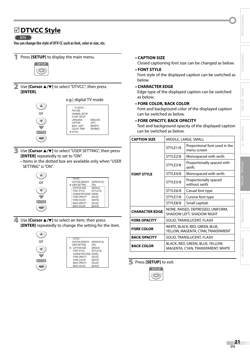 Dtvcc style | Sylvania LC200SL9 A User Manual | Page 21 / 60