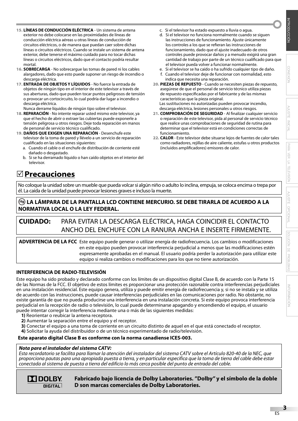 Precauciones | Sylvania LC200SL9 A User Manual | Page 33 / 60
