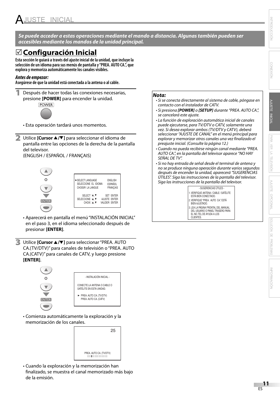 Juste inicial, Configuración inicial | Sylvania LC200SL9 A User Manual | Page 41 / 60