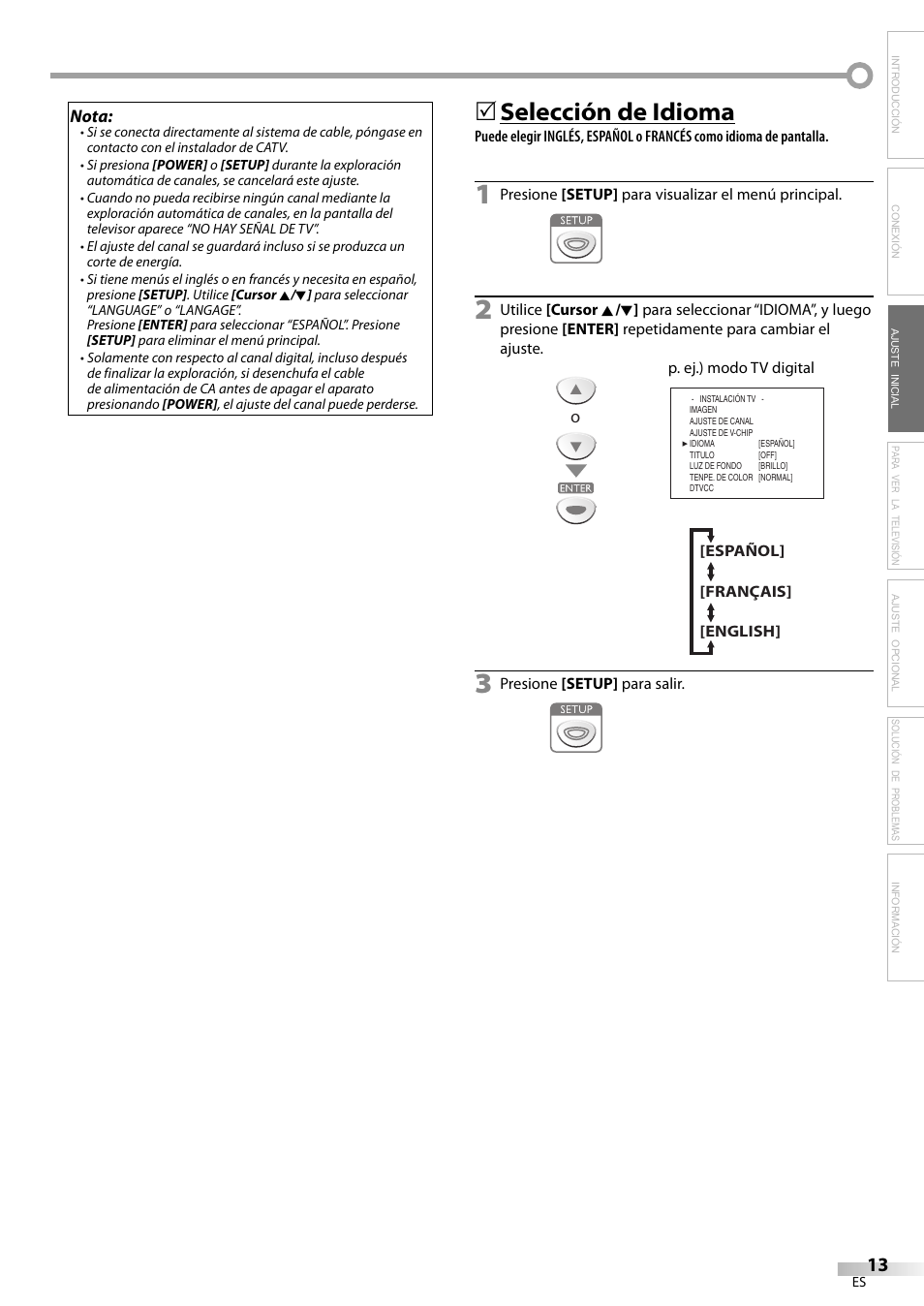 Selección de idioma | Sylvania LC200SL9 A User Manual | Page 43 / 60