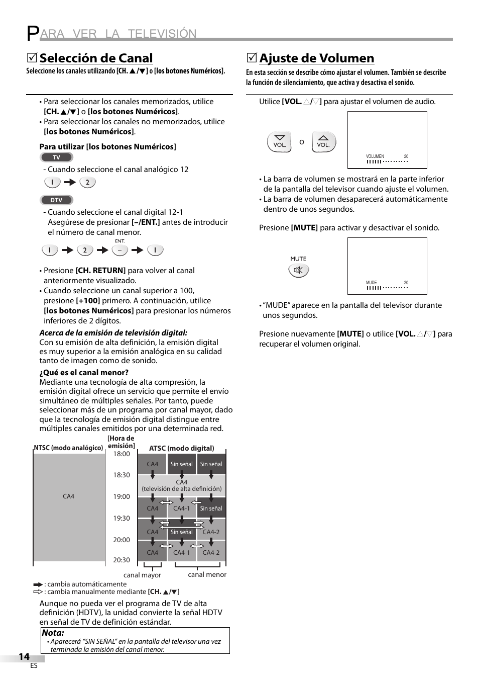 Ara ver la televisión, Selección de canal, 5ajuste de volumen | Sylvania LC200SL9 A User Manual | Page 44 / 60