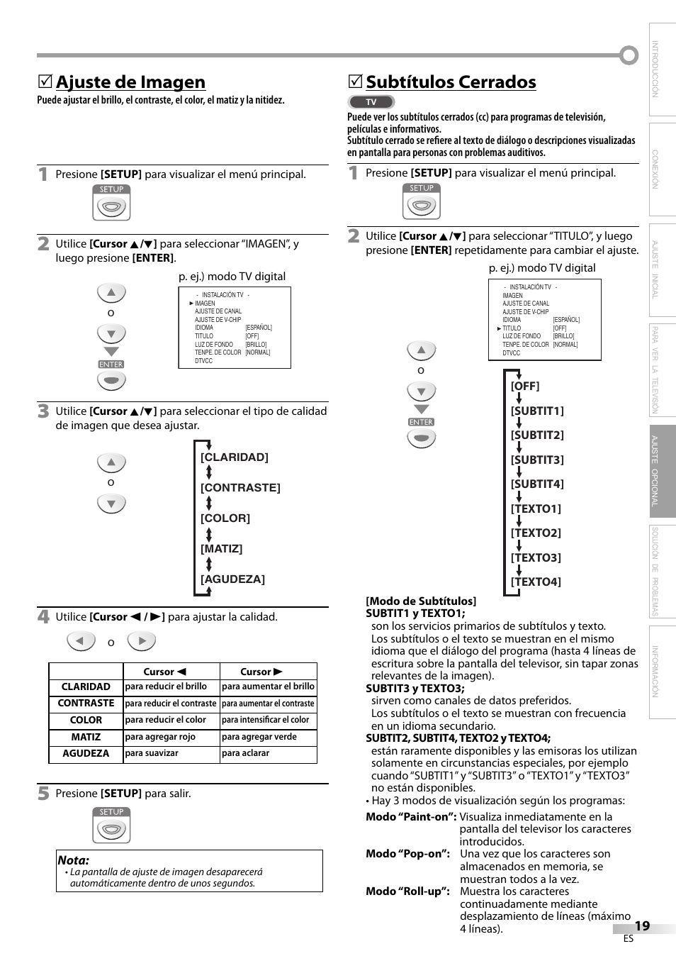 Ajuste de imagen, 5subtítulos cerrados | Sylvania LC200SL9 A User Manual | Page 49 / 60