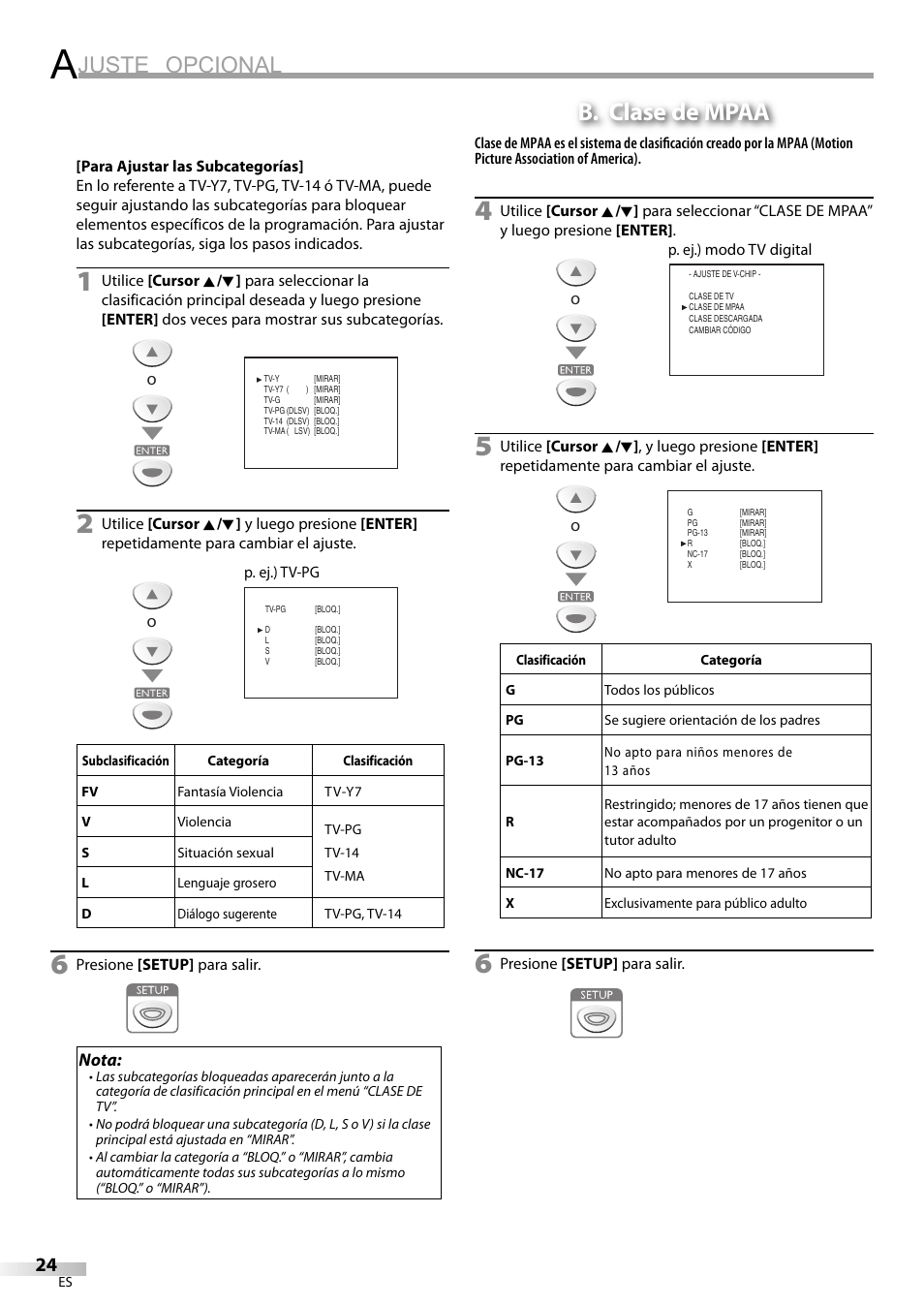 Juste opcional, B. clase de mpaa | Sylvania LC200SL9 A User Manual | Page 54 / 60