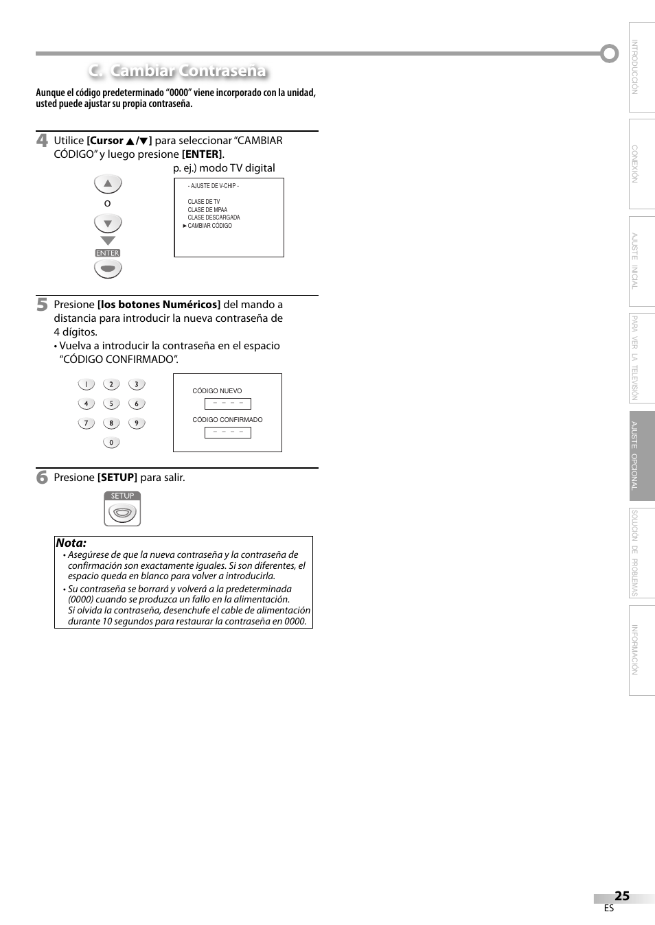 C. cambiar contraseña | Sylvania LC200SL9 A User Manual | Page 55 / 60