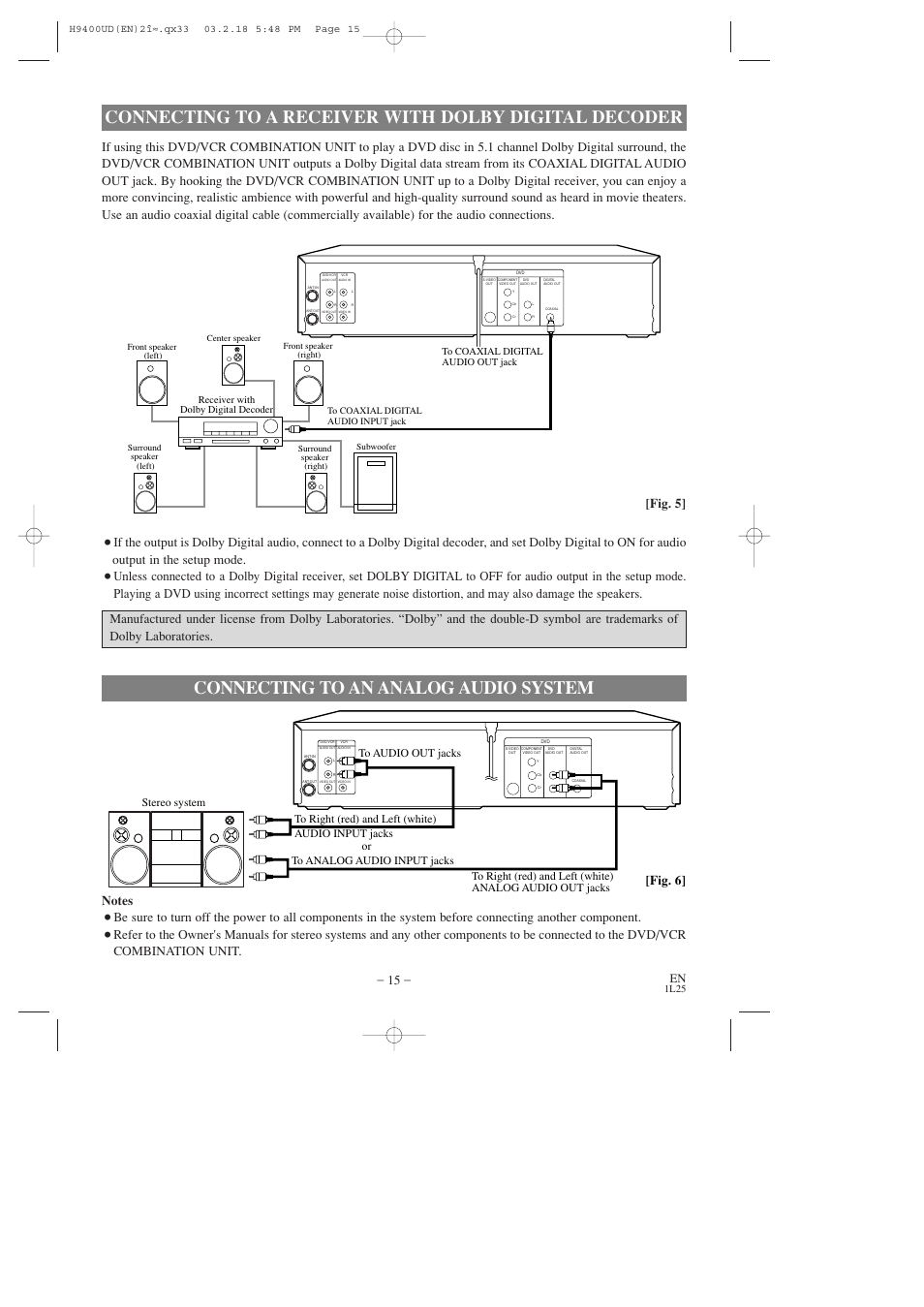 Connecting to an analog audio system, Fig. 6 | Sylvania DVC860D User Manual | Page 15 / 44